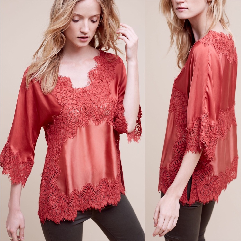 Anthro Moulinette Soeurs Bell-Sleeve Lace Blouse